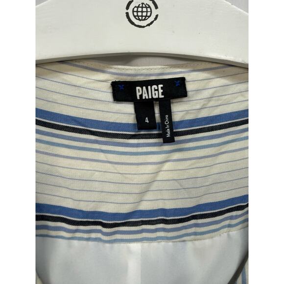 Paige Meade Stripe Jumpsuit Blue White Crop Leg Pockets Belt 4 - Picture 4 of 9